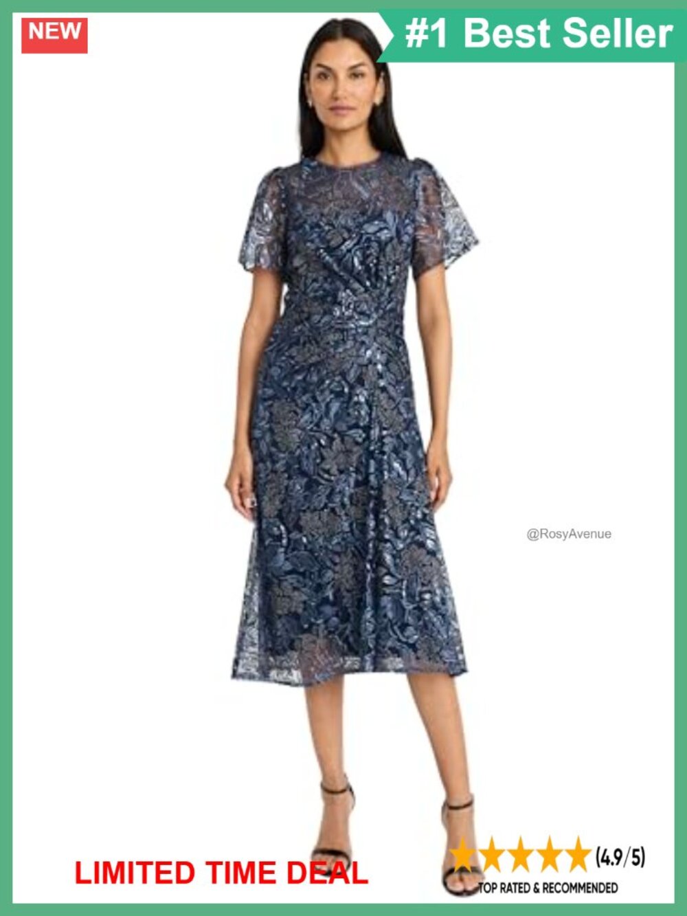 Elegant Short Sleeve Midi Dress Semi Sheer Textured Cocktail Dress